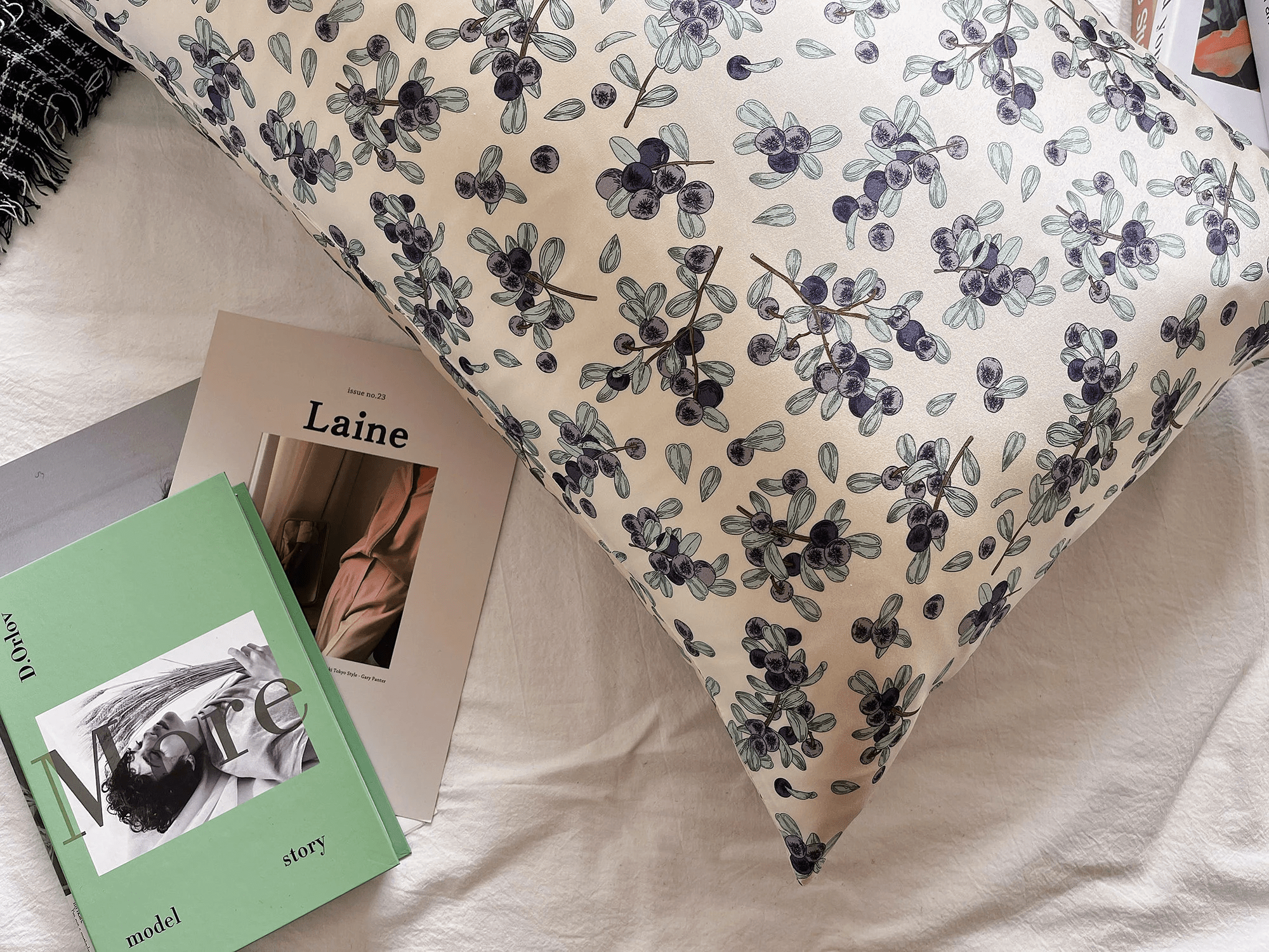 Luxurious Blueberry Bushes Pattern Silk Pillowcase for Restful Beauty Sleep - Natural Elegance for Bedroom Gift for Her House Warming Gift - Lian