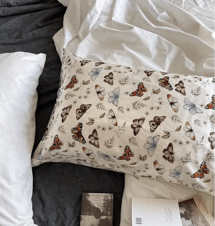 100% Silk Pillowcase with Vintage-Inspired Butterfly Design - Available in Black & White Colours - Lian