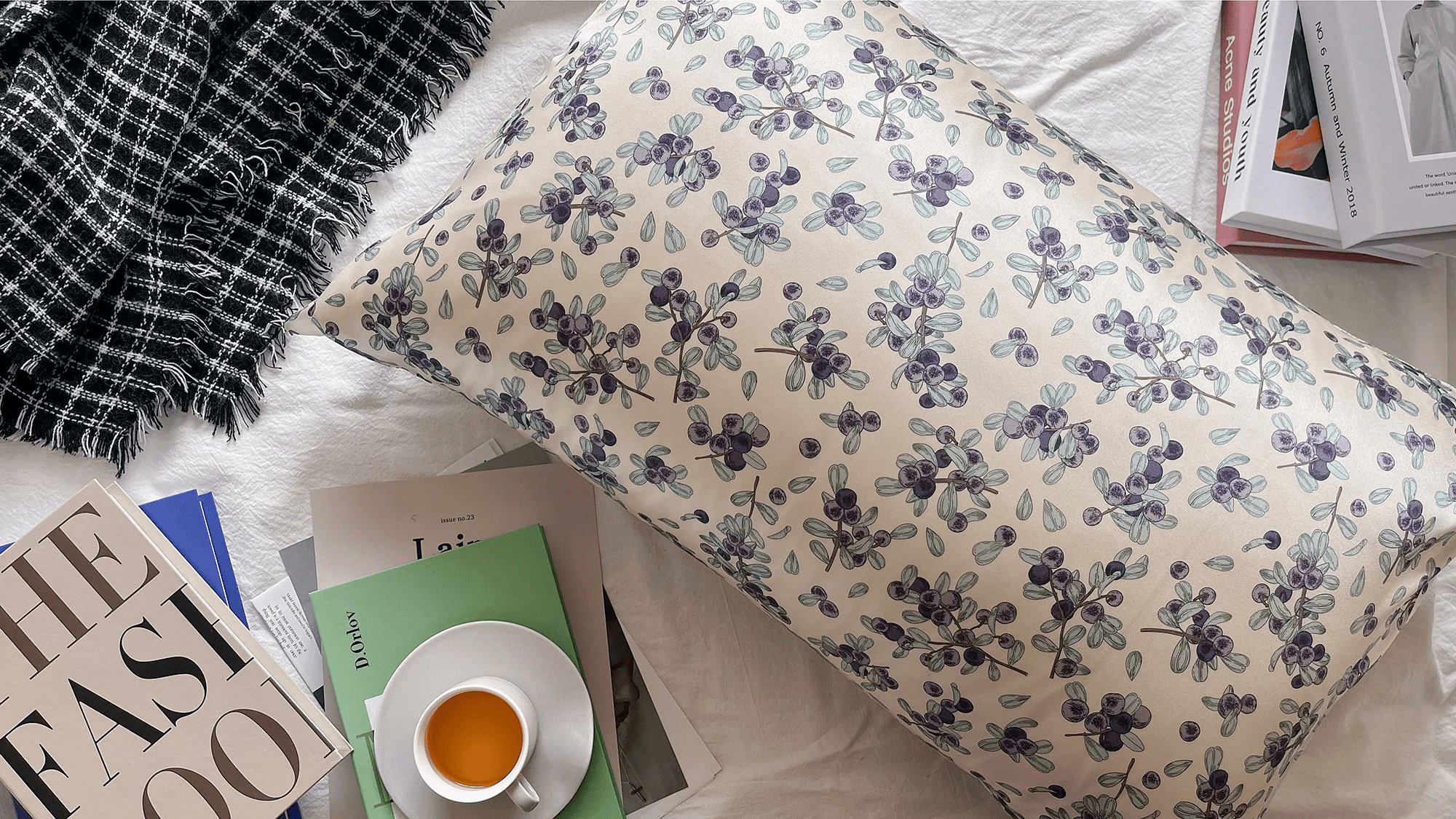 Luxurious Blueberry Bushes Pattern Silk Pillowcase for Restful Beauty Sleep - Natural Elegance for Bedroom Gift for Her House Warming Gift - Lian