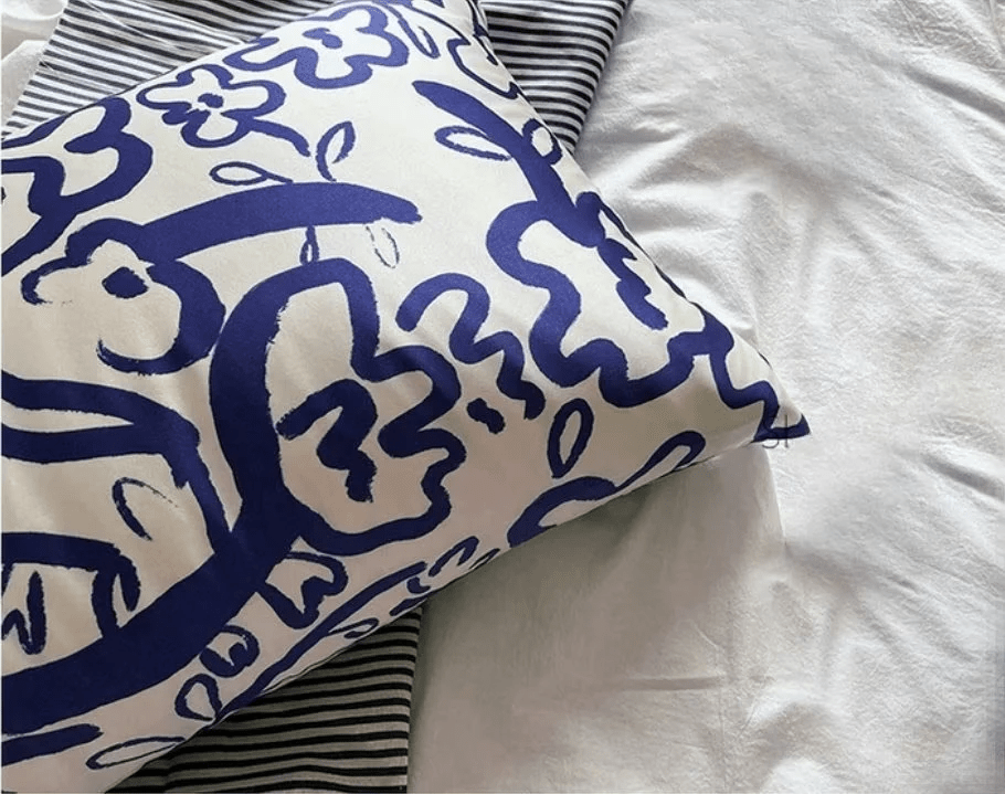 Modern Floral Mulberry Silk Pillowcase in Cobalt Blue - Luxury Silk Bedding with a Bold Contemporary Design - Lian