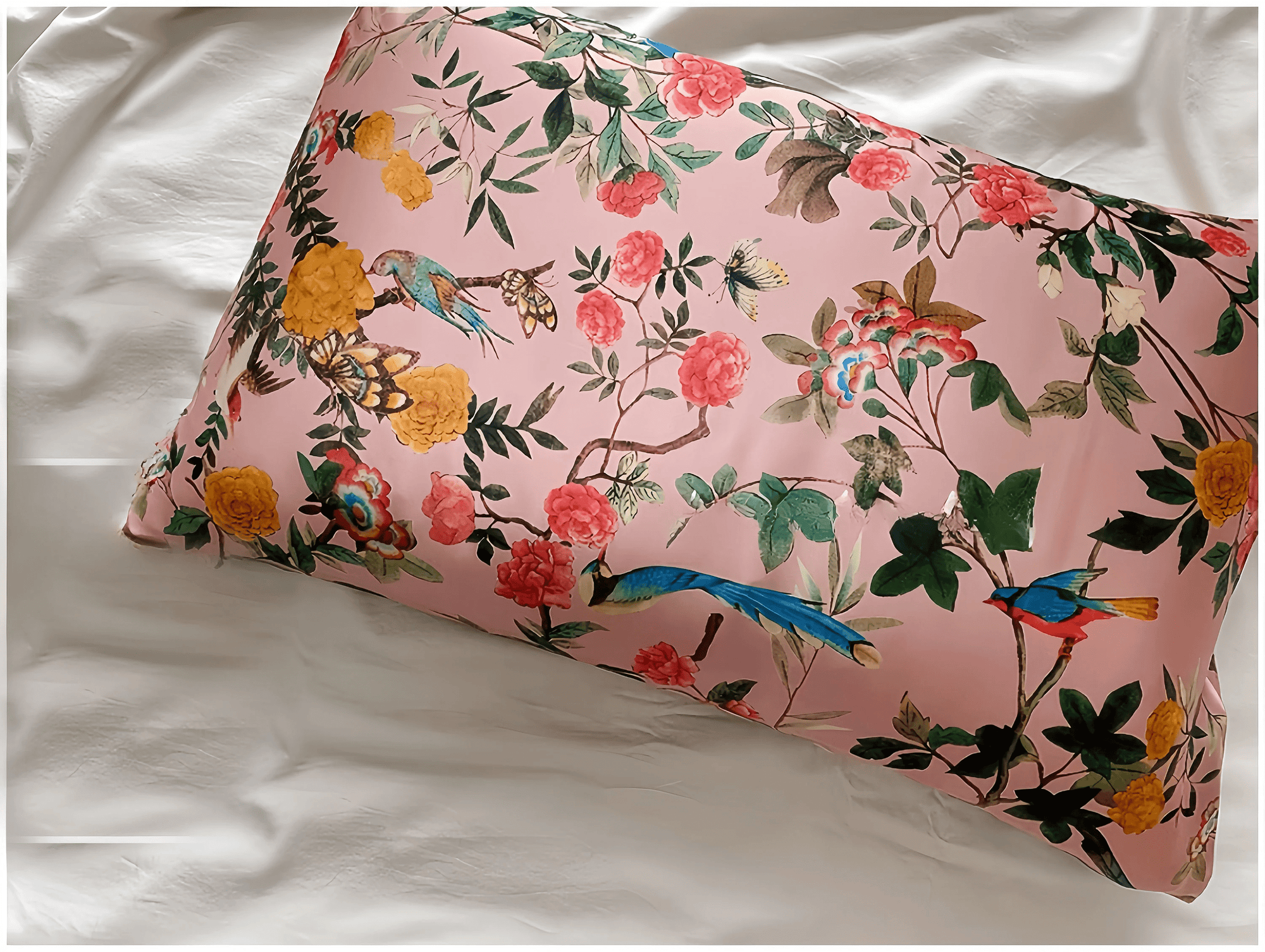 100% Mulberry Silk Pillowcase with Vintage Style Floral Design - Lian