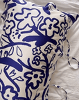 Modern Floral Mulberry Silk Pillowcase in Cobalt Blue - Luxury Silk Bedding with a Bold Contemporary Design - Lian