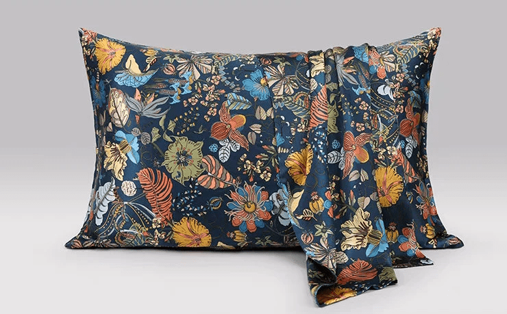 Rococo Garden Silk Pillowcase House Warming Gift Blue Silk Pillow of Luxury Bedding by Handmade Silk Gift for Her - Lian