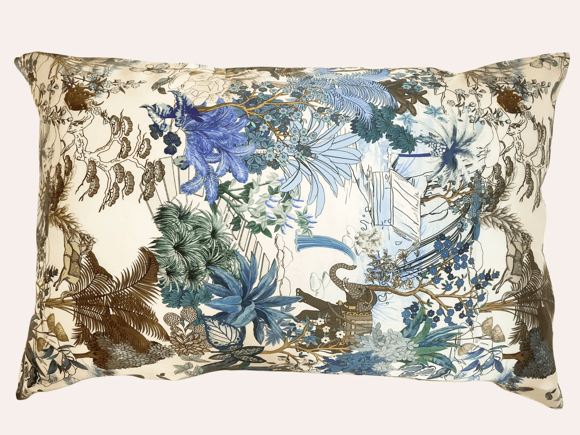 Tropical Forest Silk Pillowcase Handmade Pure Silk Pillow with zip closure Blue Floral Pillowcase for New Home Gift for Housewarming - Lian