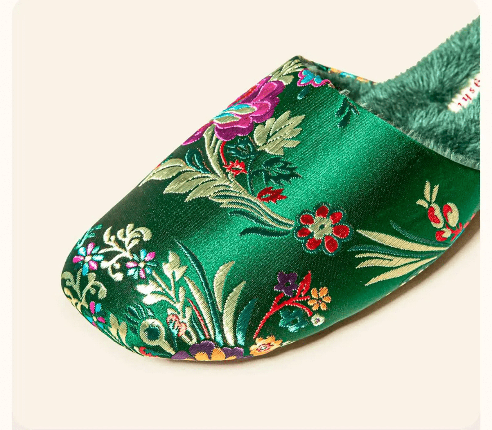 Oriental Embroidered Women&#39;s Slippers - Winter Indoor House - Deep Green - Lian