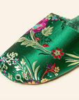 Oriental Embroidered Women's Slippers - Winter Indoor House - Deep Green - Lian