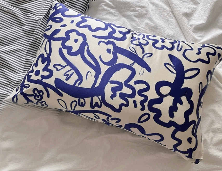 Modern Floral Mulberry Silk Pillowcase in Cobalt Blue - Luxury Silk Bedding with a Bold Contemporary Design - Lian