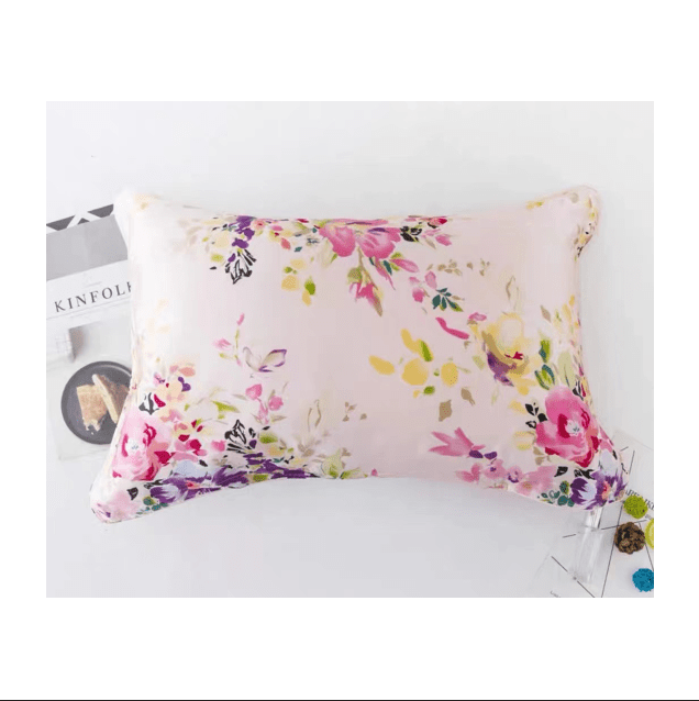 Botanical Silk Pillowcase - Pink Floral Design Pillow Cases - Lian