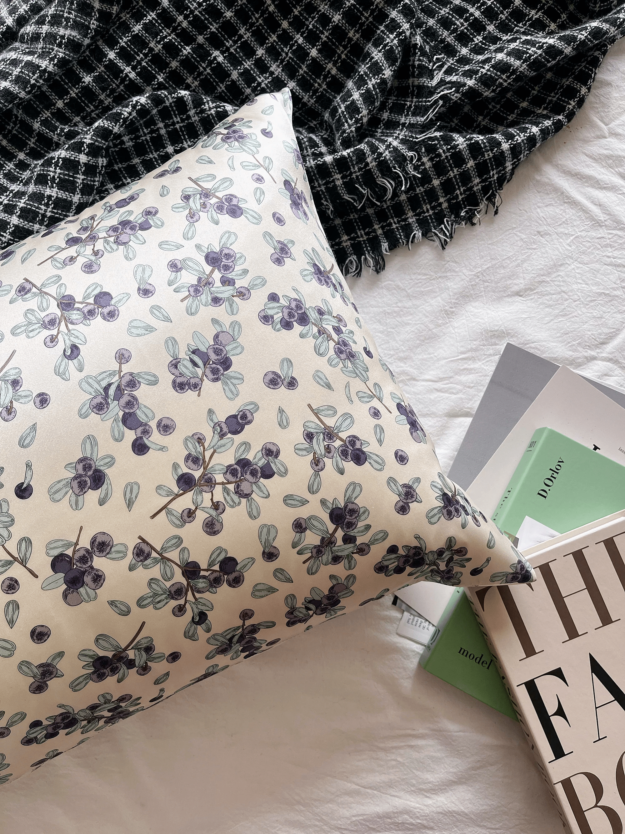 Luxurious Blueberry Bushes Pattern Silk Pillowcase for Restful Beauty Sleep - Natural Elegance for Bedroom Gift for Her House Warming Gift - Lian