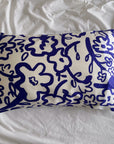 Modern Floral Mulberry Silk Pillowcase in Cobalt Blue - Luxury Silk Bedding with a Bold Contemporary Design - Lian