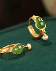 Traditional Chinese Good Fortune Gourd Jade Pearl Earrings - Lian