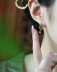 Traditional Chinese Good Fortune Gourd Jade Pearl Earrings - Lian