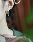 Traditional Chinese Good Fortune Gourd Jade Pearl Earrings - Lian