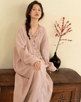 Handmade 100% Cotton Gauze Robe with Silk Embroidery - Lian