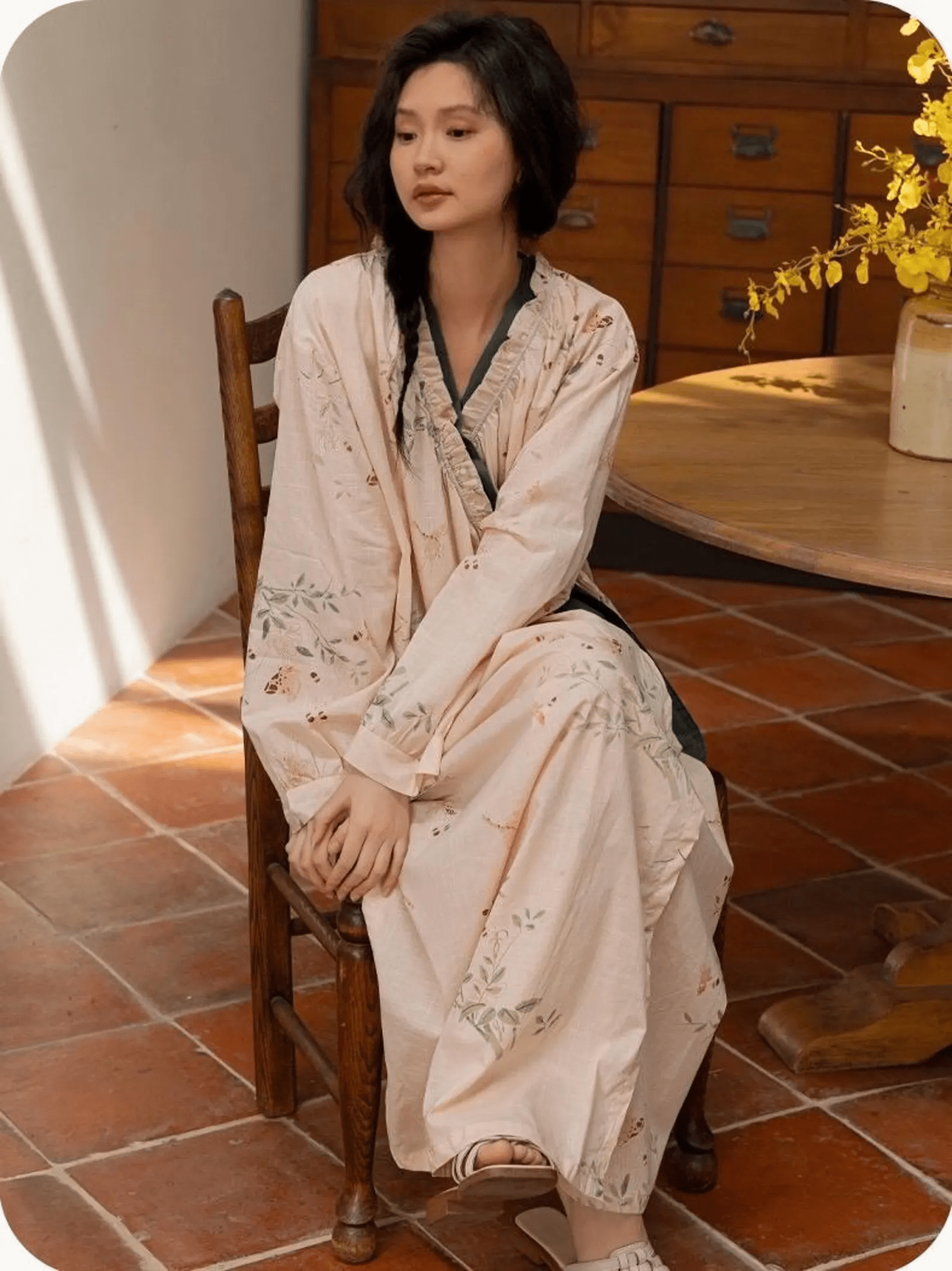 Sustainable Bamboo Cotton Robe for Women – All-Season Long Sleeve Lounge Dress - Lian