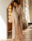 Sustainable Bamboo Cotton Robe for Women – All-Season Long Sleeve Lounge Dress - Lian