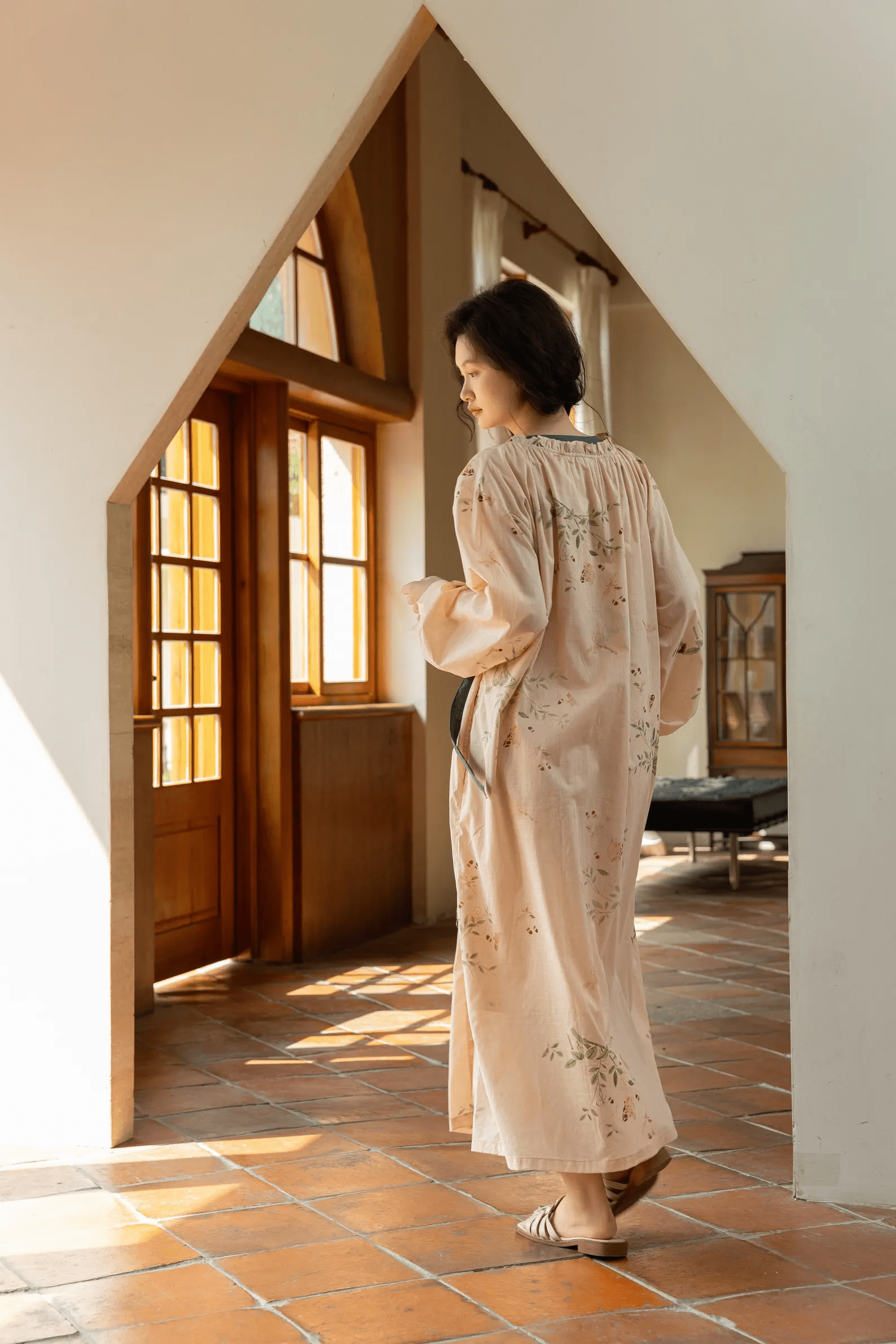 Sustainable Bamboo Cotton Robe for Women – All-Season Long Sleeve Lounge Dress - Lian