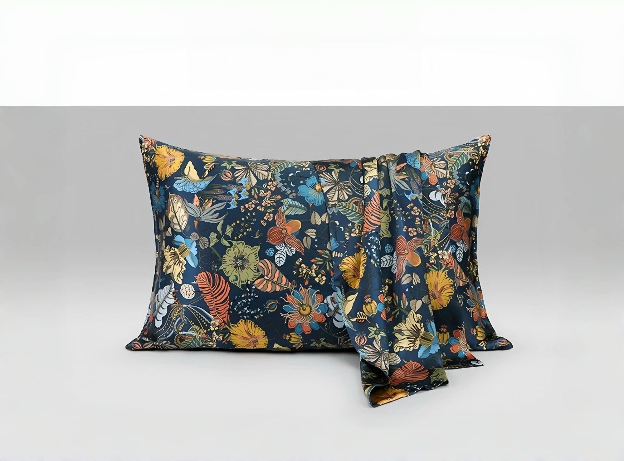 Oriental Garden Silk Pillowcase – Luxurious Blue Floral Design - Lian