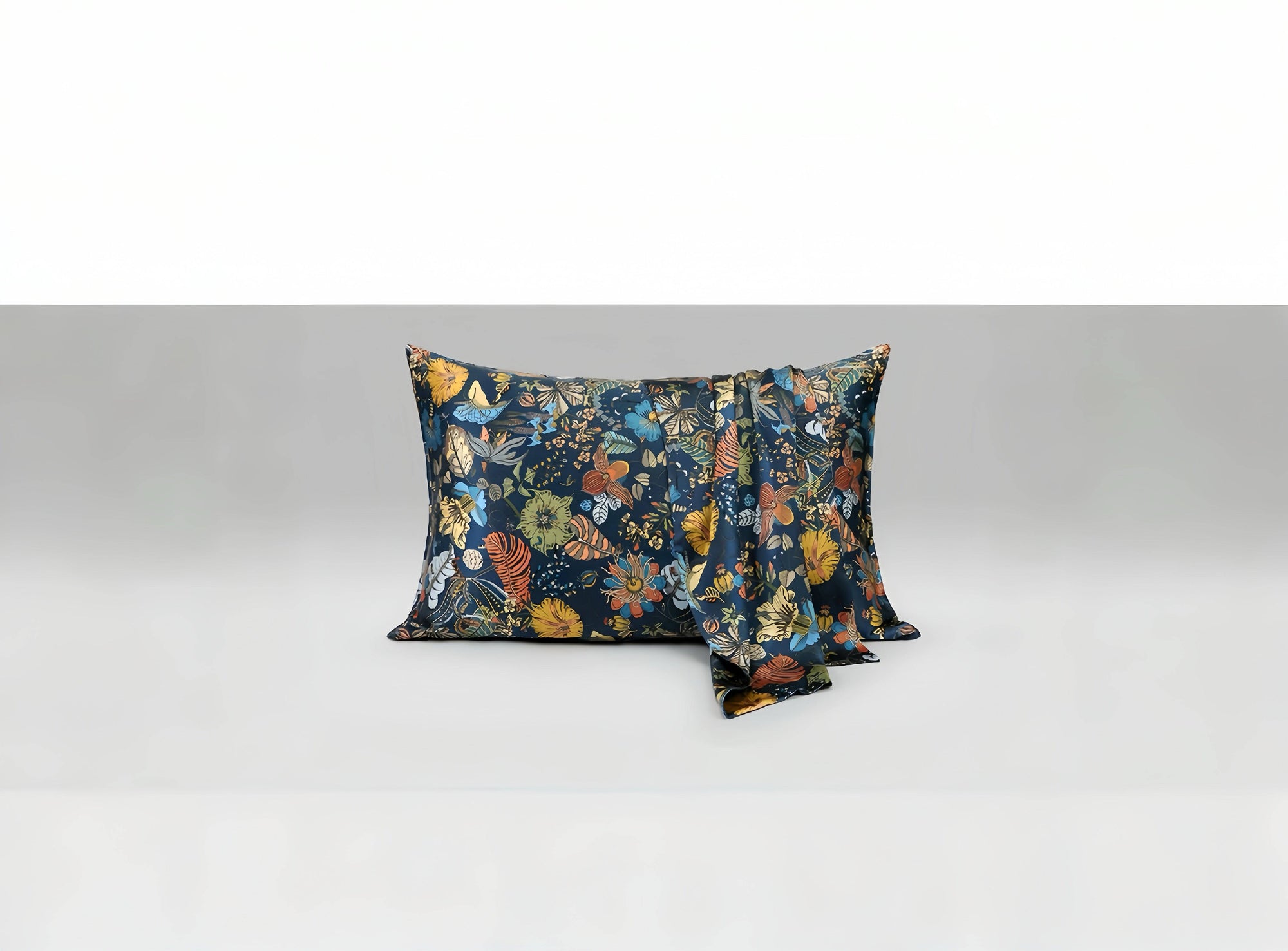 Oriental Garden Silk Pillowcase – Luxurious Blue Floral Design - Lian