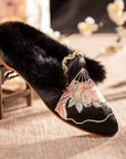 Handmade Embroidered Winter Slippers with Fur Lining - Lian