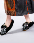 Handmade Embroidered Winter Slippers with Fur Lining - Lian