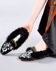 Handmade Embroidered Winter Slippers with Fur Lining - Lian