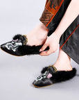 Handmade Embroidered Winter Slippers with Fur Lining - Lian