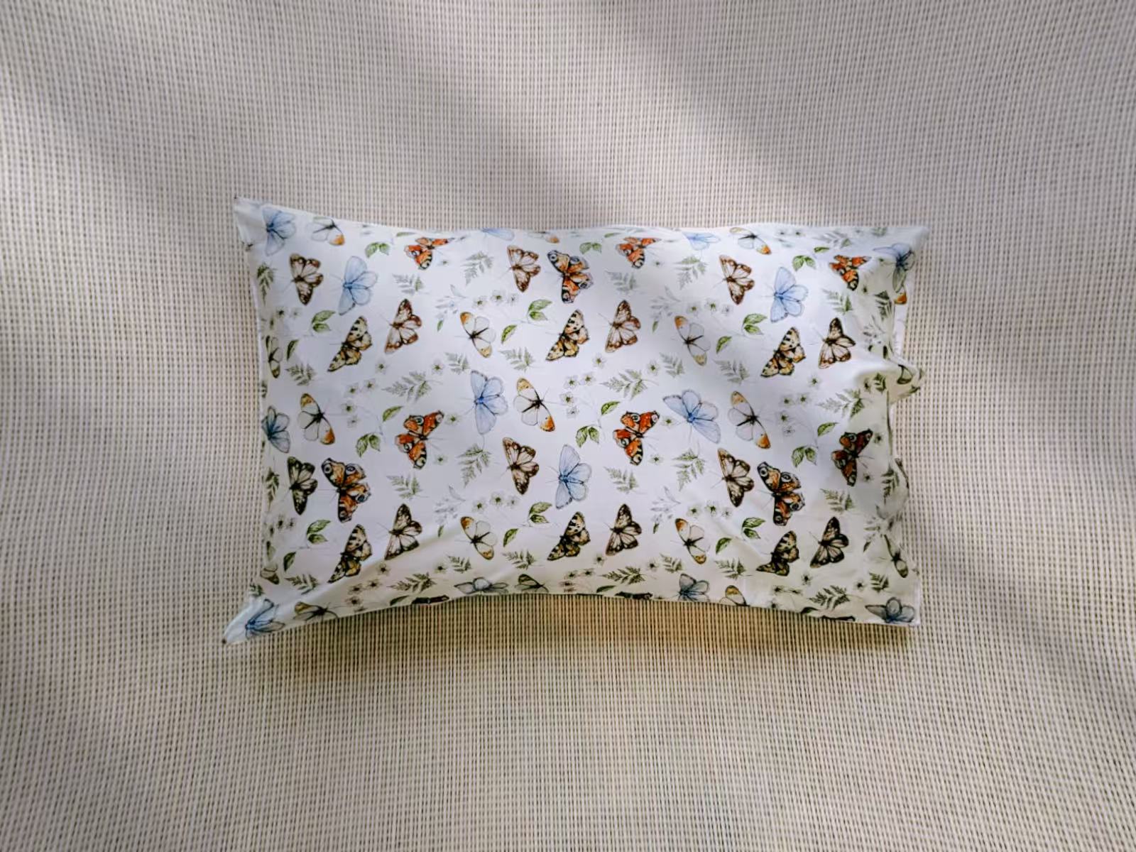 100% Silk Pillowcase with Vintage- White Butterfly Design