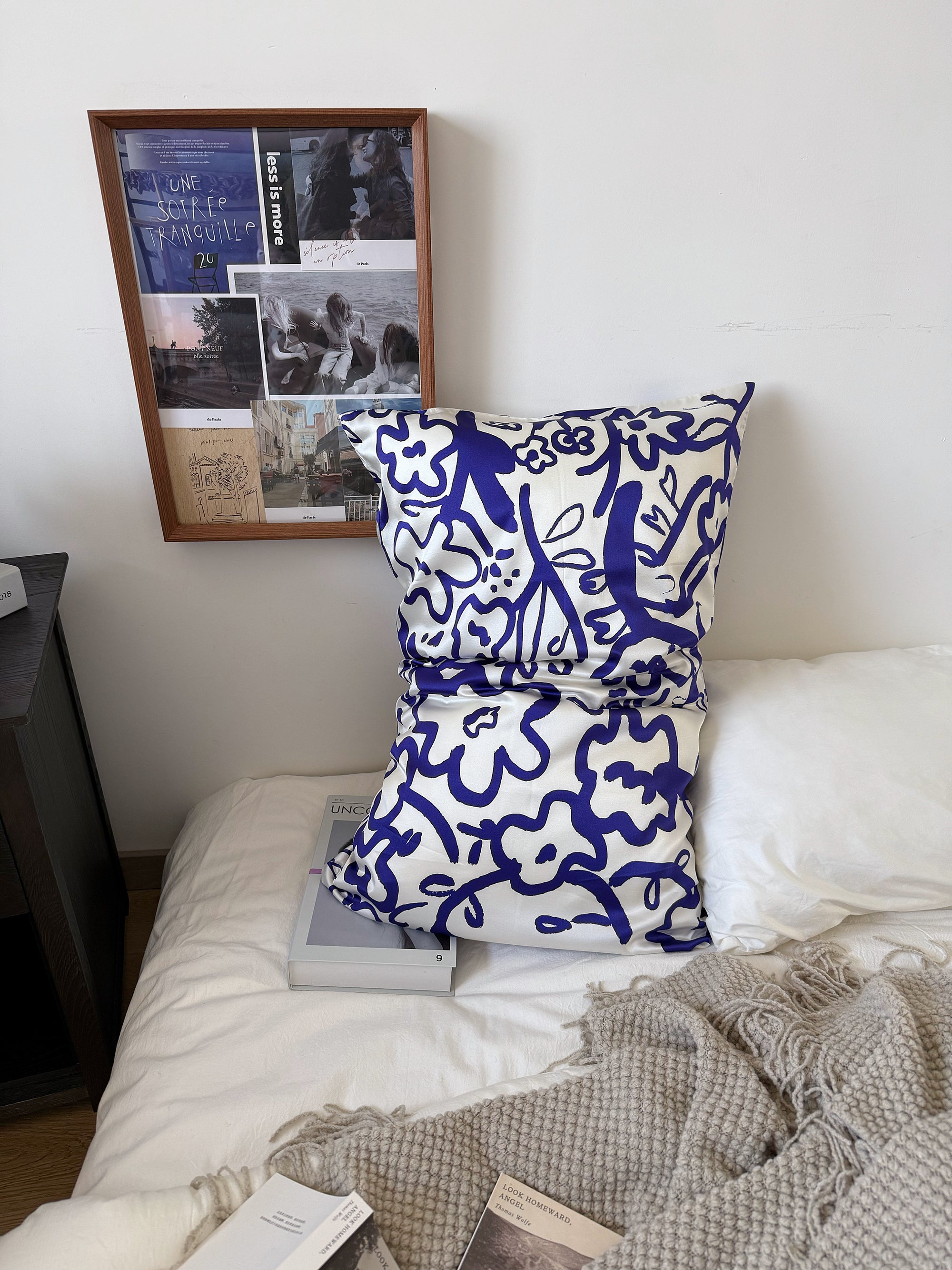 Mulberry Silk Pillowcase Blue Abstract Floral Silk Bedding