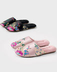 Oriental Embroidered Women's Slippers - Winter Indoor House - Pink