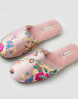 Oriental Embroidered Women's Slippers - Winter Indoor House - Pink