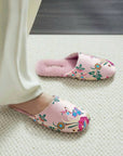 Oriental Embroidered Women's Slippers - Winter Indoor House - Pink