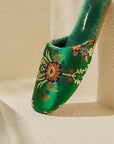 Oriental Embroidered Women's Slippers - Winter Indoor House - Deep Green