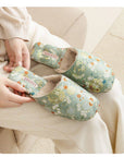 Embroidered Slippers / Women Winter House Shoes with Traditional Chinese Dragon and Floral Designs - Sea green - Lian