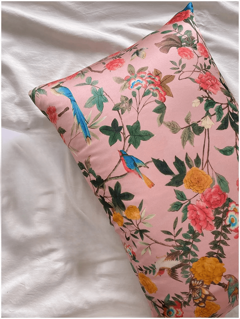 100% Mulberry Silk Pillowcase with Vintage Style Floral Design - Lian