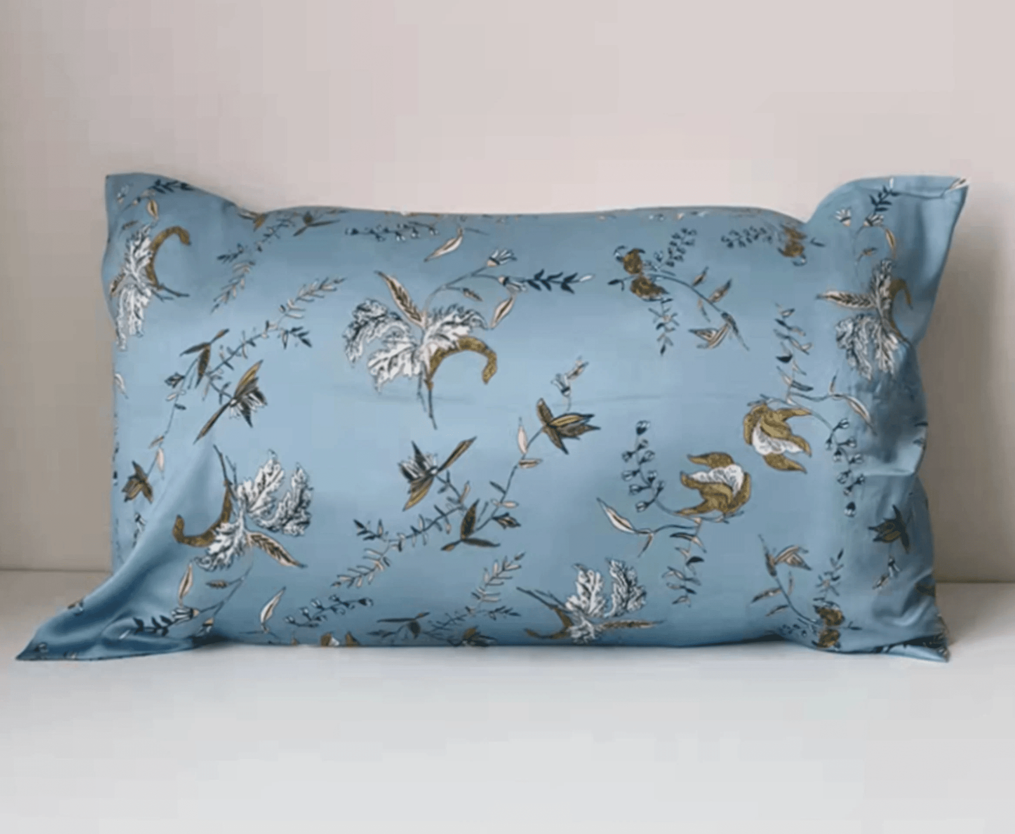 Foggy Blue Wildflower Pattern Silk Pillowcase: Mulberry Silk Pillowcase for beauty sleep/Mulberry Silk Pillowcase/20 momme Silk Pillowcase - Lian