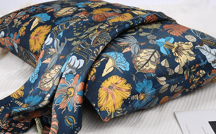 Rococo Garden Silk Pillowcase House Warming Gift Blue Silk Pillow of Luxury Bedding by Handmade Silk Gift for Her - Lian