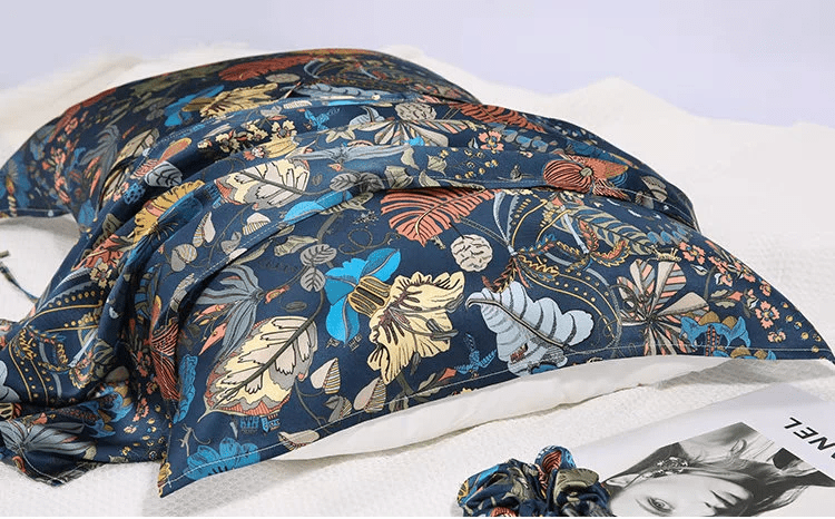 Rococo Garden Silk Pillowcase House Warming Gift Blue Silk Pillow of Luxury Bedding by Handmade Silk Gift for Her - Lian