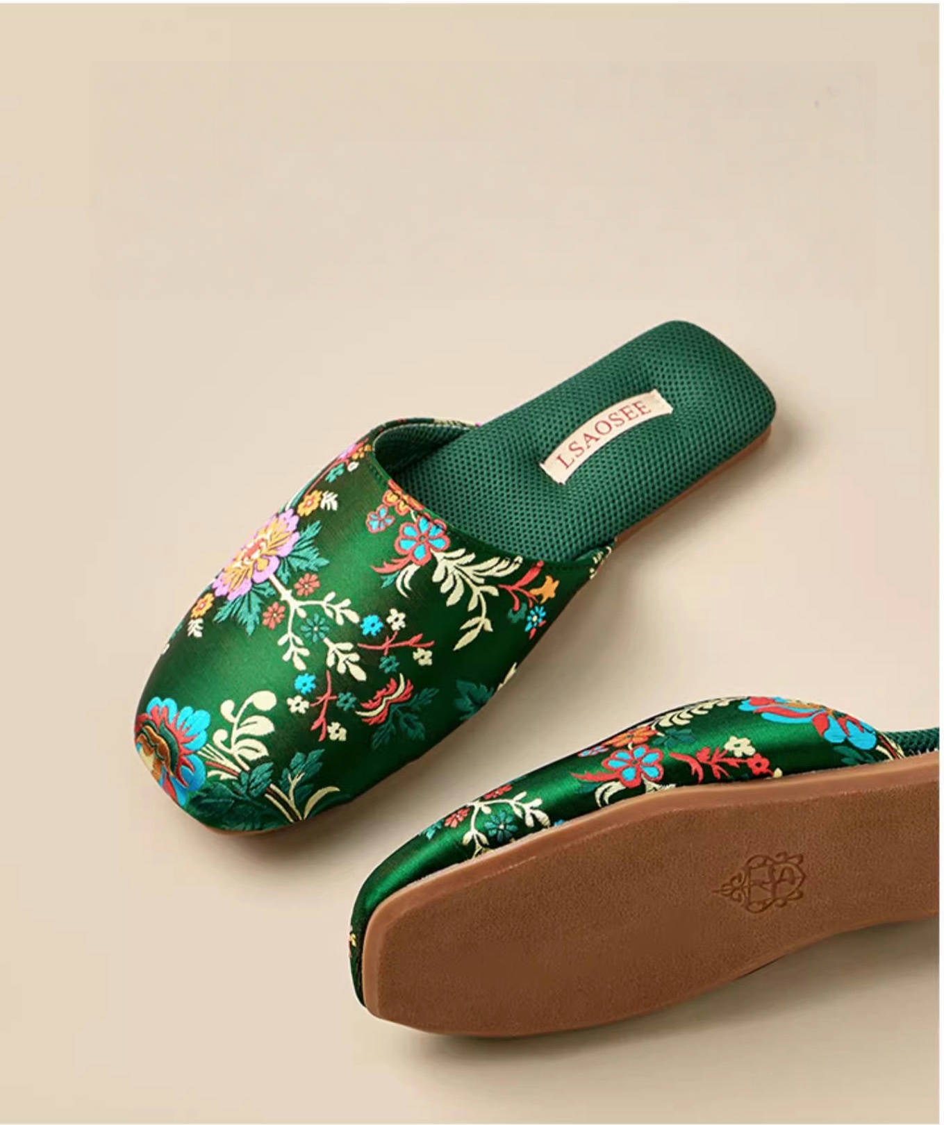 Oriental Embroidered Women&#39;s Slippers - Winter Indoor House - Deep Green