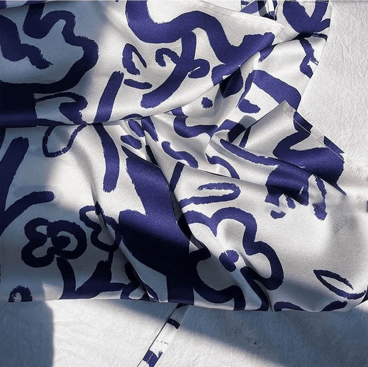 Modern Floral Mulberry Silk Pillowcase in Cobalt Blue - Luxury Silk Bedding with a Bold Contemporary Design - Lian