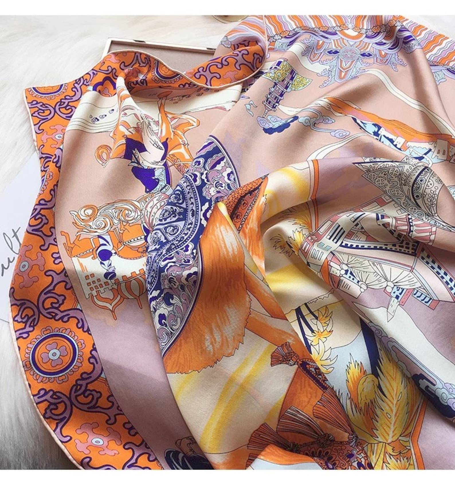 Mulberry Silk Scarf – Silk Road Map - A Journey Through History - Lian