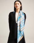 Blue and Beige Pure Silk Scarf – Dual Colours Design Inspired by Chinese Mythology - Lian