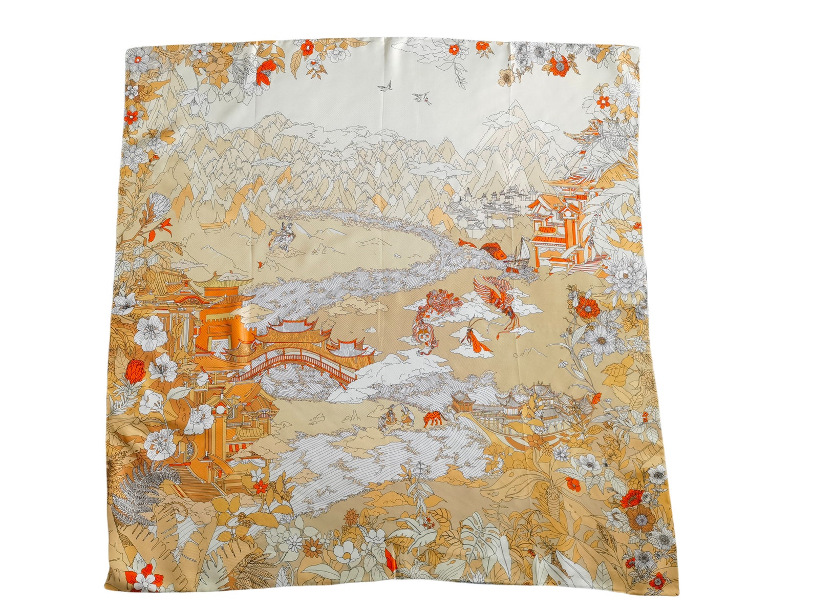 Blue and Beige Pure Silk Scarf – Dual Colours Design Inspired by Chinese Mythology - Lian