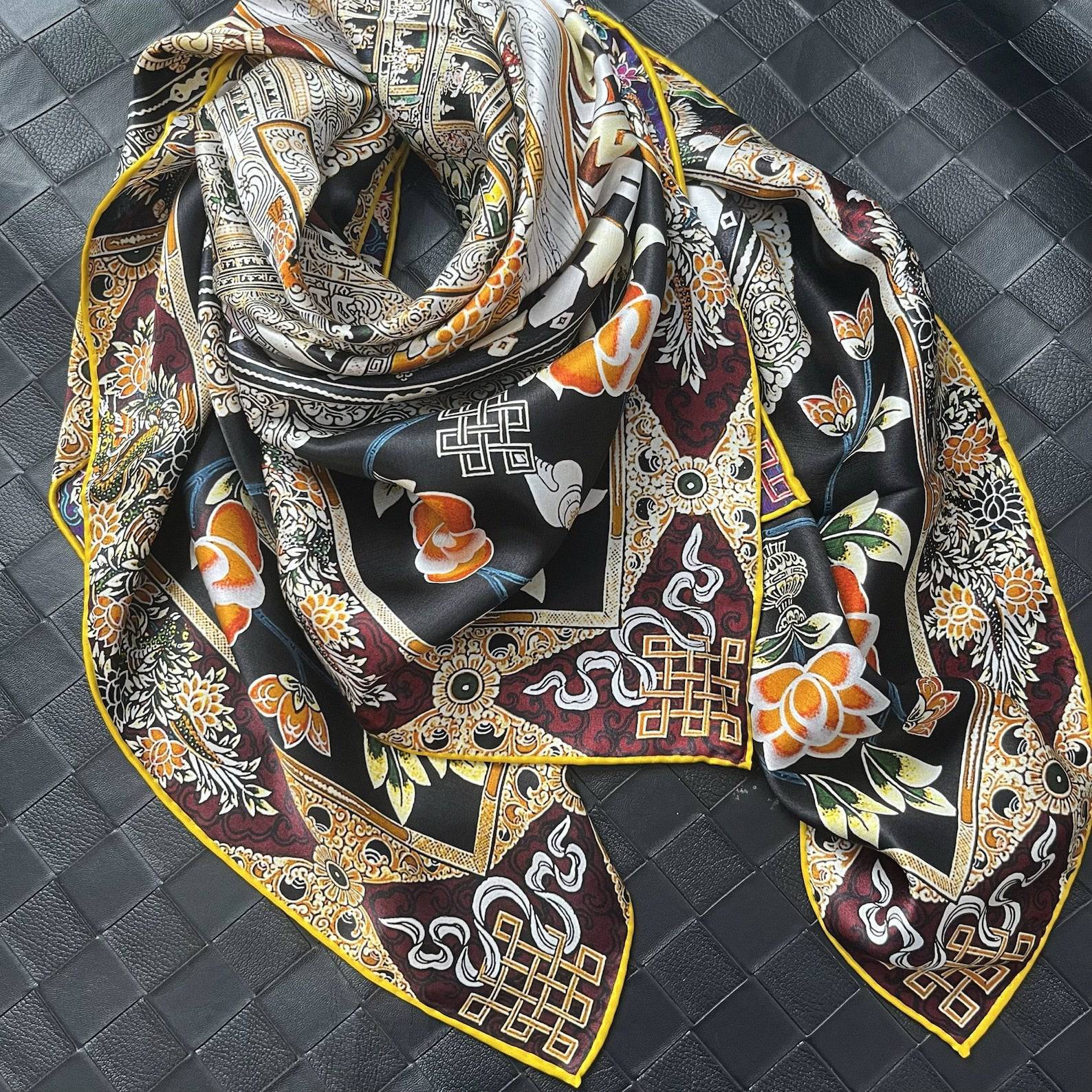 Oriental Thangka Art MulberrySilk Scarf - 85*85CM Silk Shawl - Lian