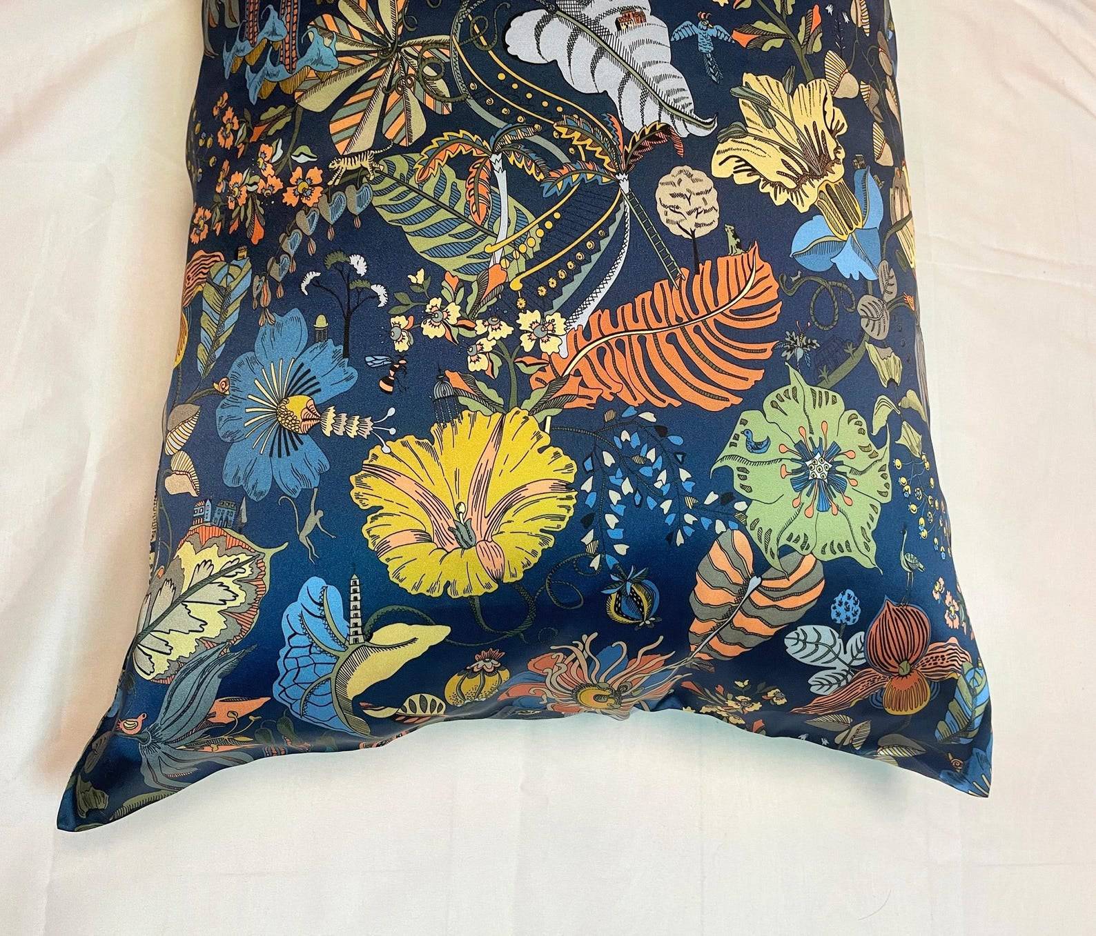 Oriental Garden Silk Pillowcase – Luxurious Blue Floral Design - Lian