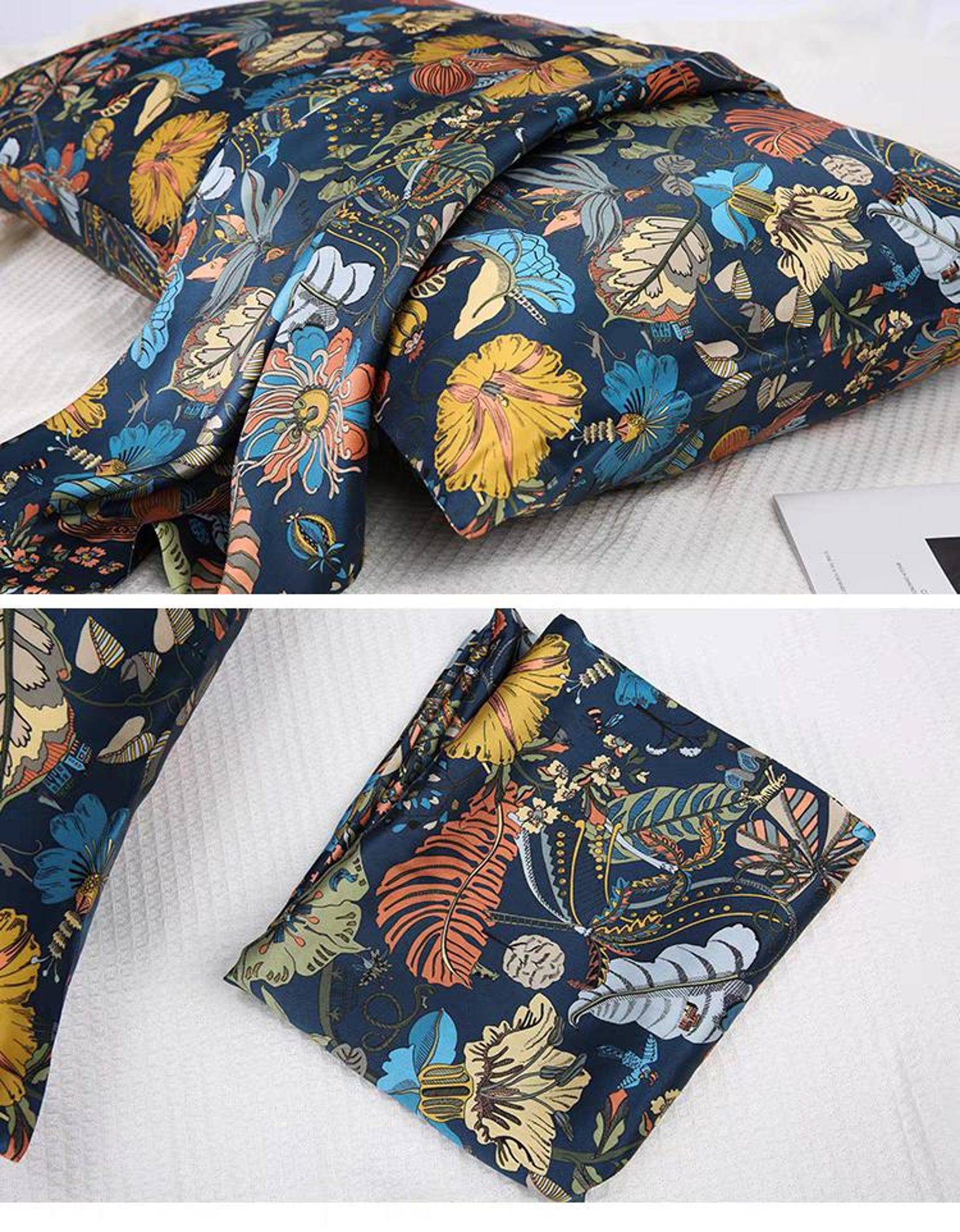 Oriental Garden Silk Pillowcase – Luxurious Blue Floral Design - Lian