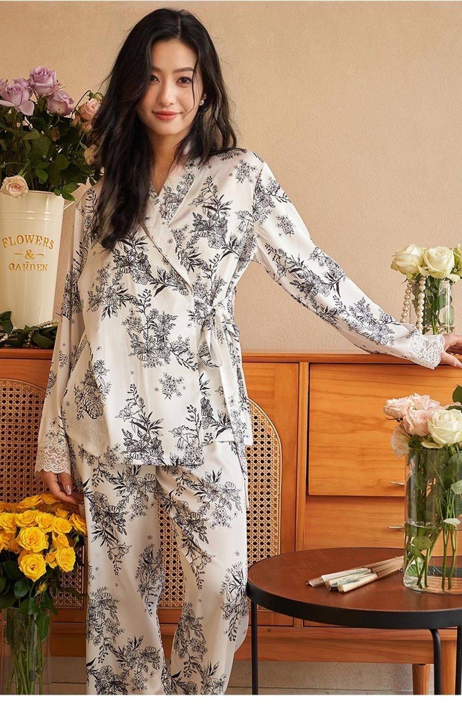 Oriental Style Silky Pyjamas for Women - Wrap Off Design Loungewear - Lian