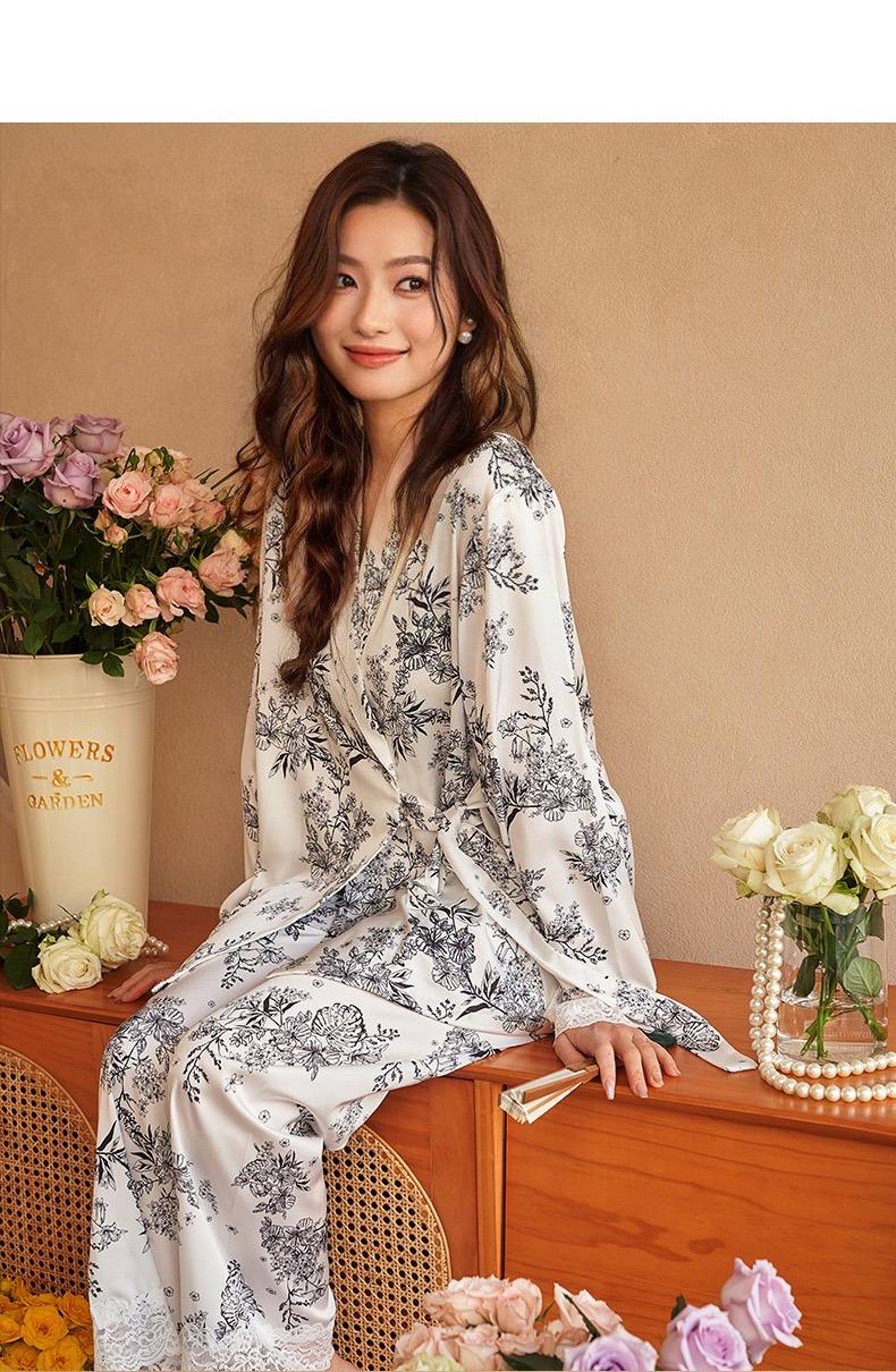 Oriental Style Silky Pyjamas for Women - Wrap Off Design Loungewear - Lian