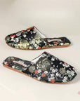 Embroidered Slippers / Women Winter House Shoes with Traditional Chinese Dragon and Floral Designs - black - Lian