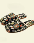 Embroidered Slippers / Women Winter House Shoes with Traditional Chinese Dragon and Floral Designs - black - Lian